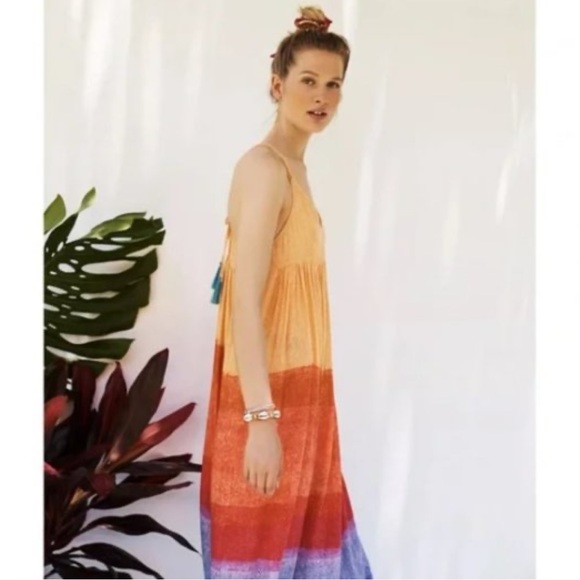 Anthropologie Carla Weeks Setting Sun rainbow sunset tiered maxi dress, 6P. - Picture 5 of 10